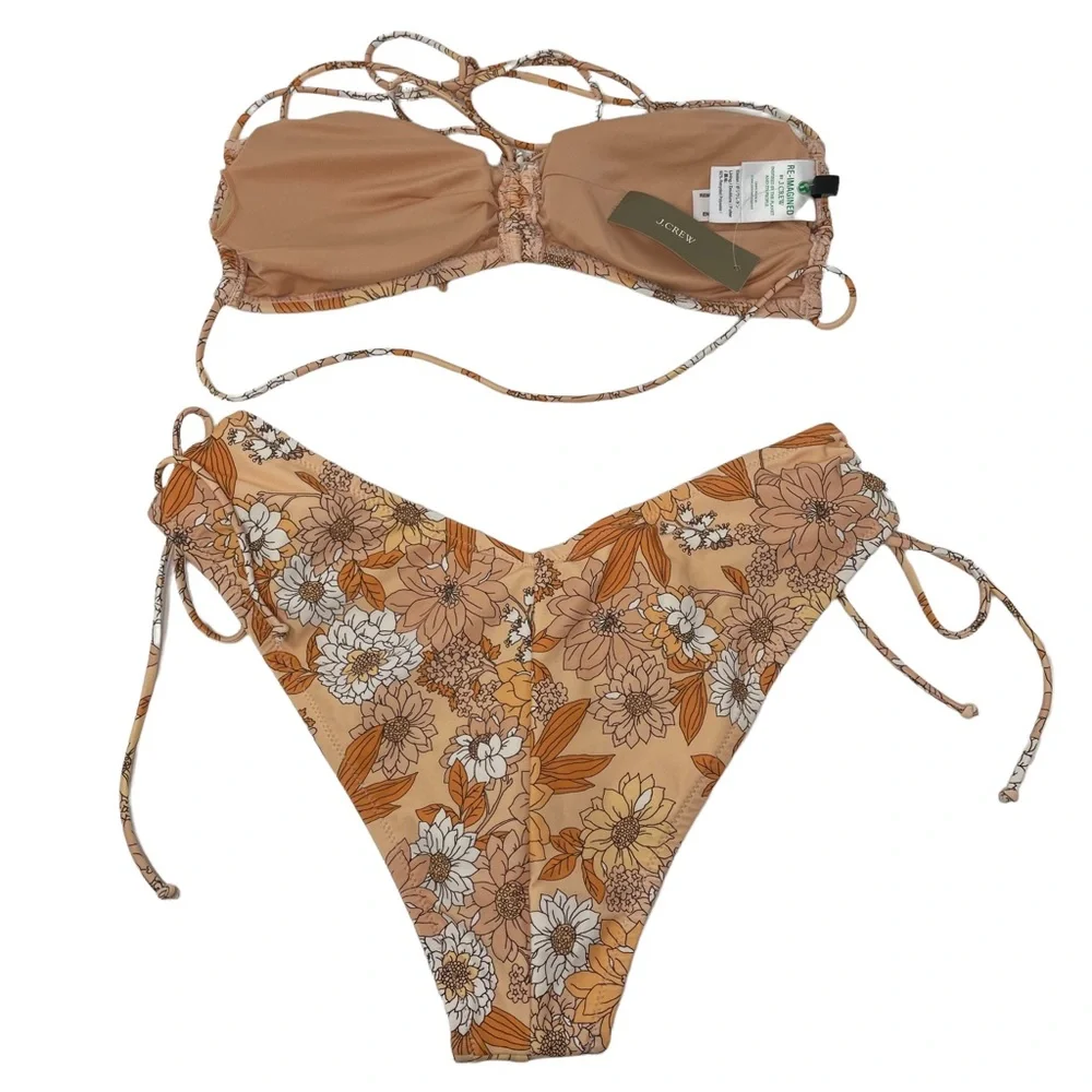J. Crew Ruched Halter Hipster Curved Waist Cheeky Bikini Zinnia Floral NWT